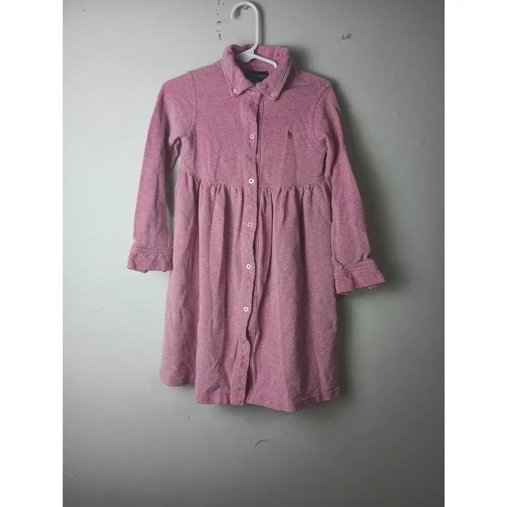 Ralph Lauren Toddler Girls Knit Dress Pink Long sleeve 4T‎ Preppy Oxford
